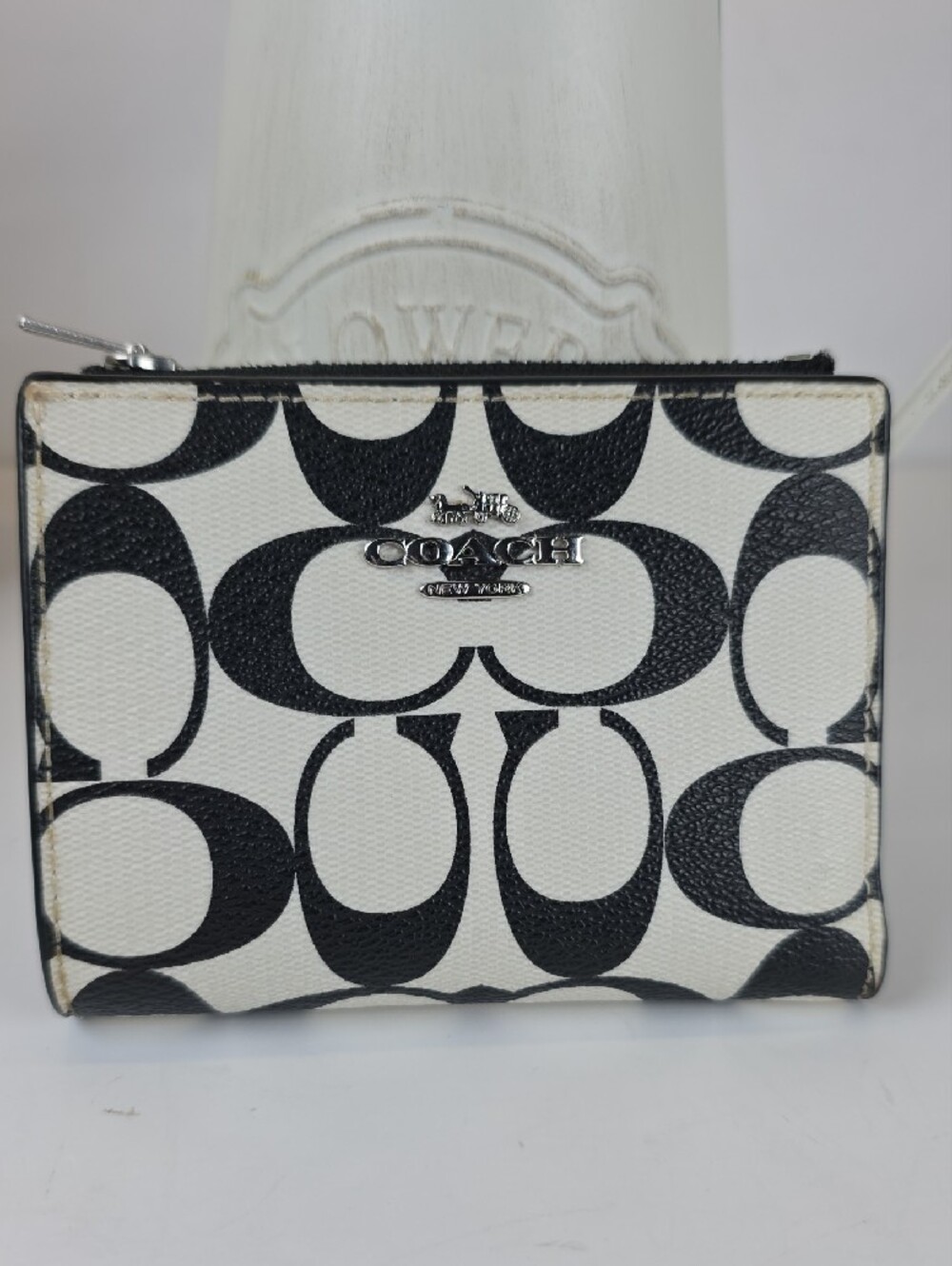 Coach Black & White Signature Coin Small Wallet
